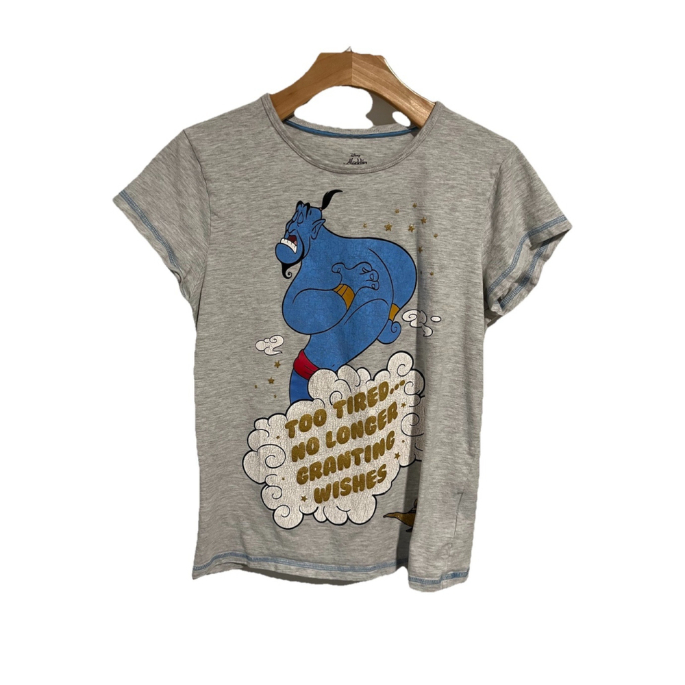 Disney Aladdin Pajama Top Night Shirt Womens M Gray Short Sleeve Sleeping Tee